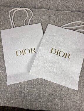 Dior Texture Pebble Paper Shopping Gift Bag SET of 2 White 7.75 x 10 x3